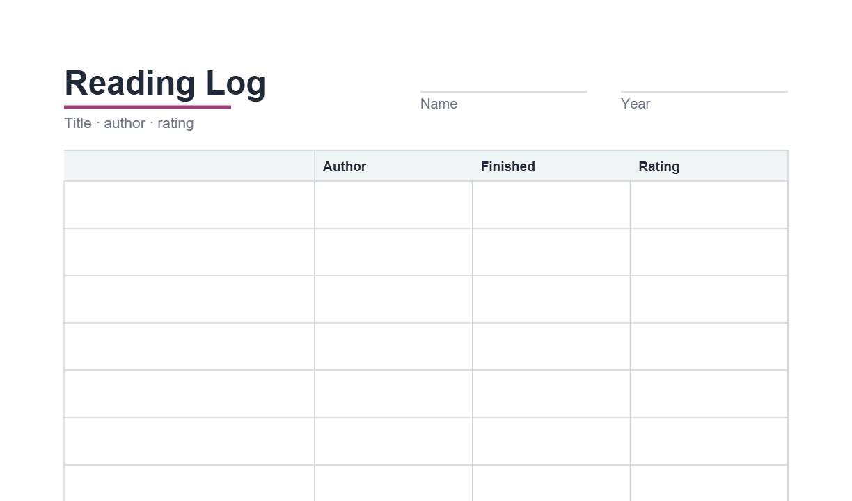 Preview of the Reading Log printable