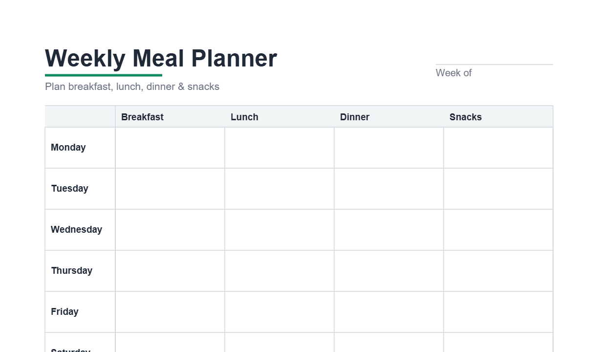 Preview of the Weekly Meal Planner printable
