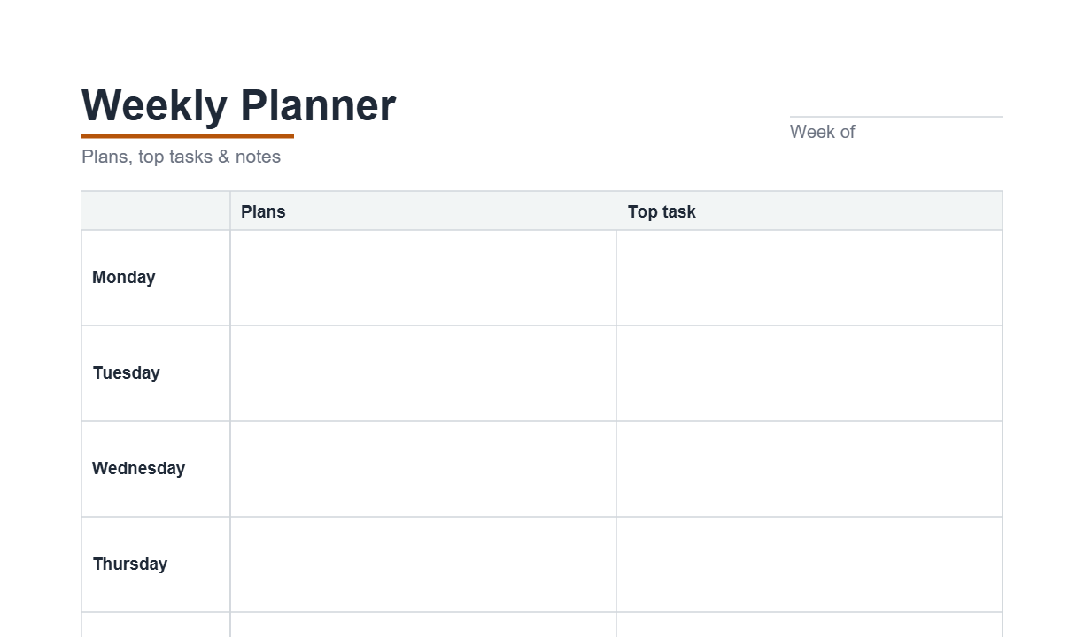 Preview of the Weekly Planner printable